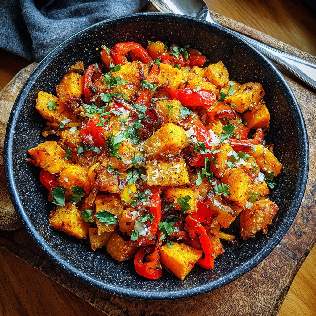 Vegetarisches Abendessen mit Süßkartoffelpfanne