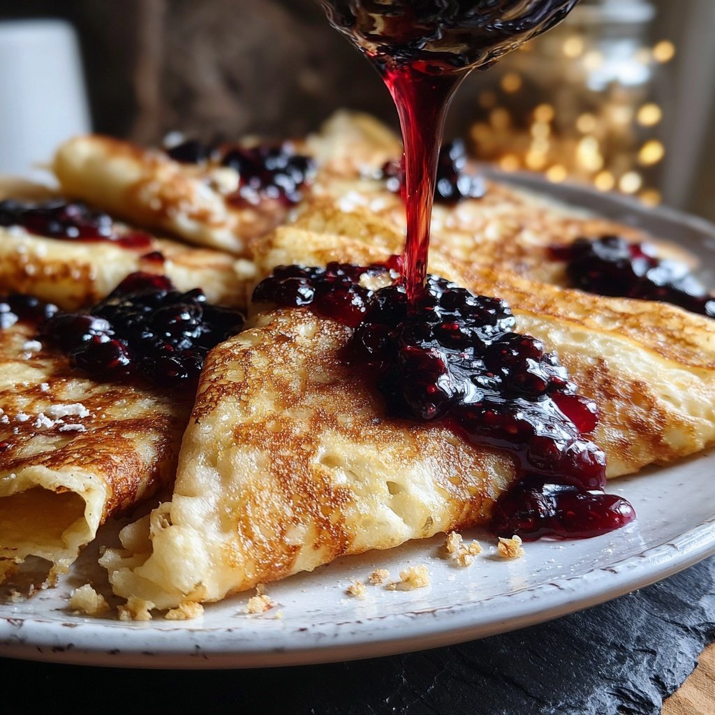 Pfannkuchen mit Marmelade und Quark