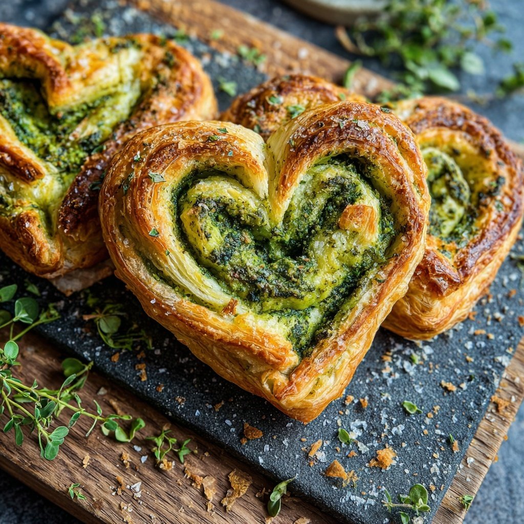 Blätterteig-Herzen mit Pesto