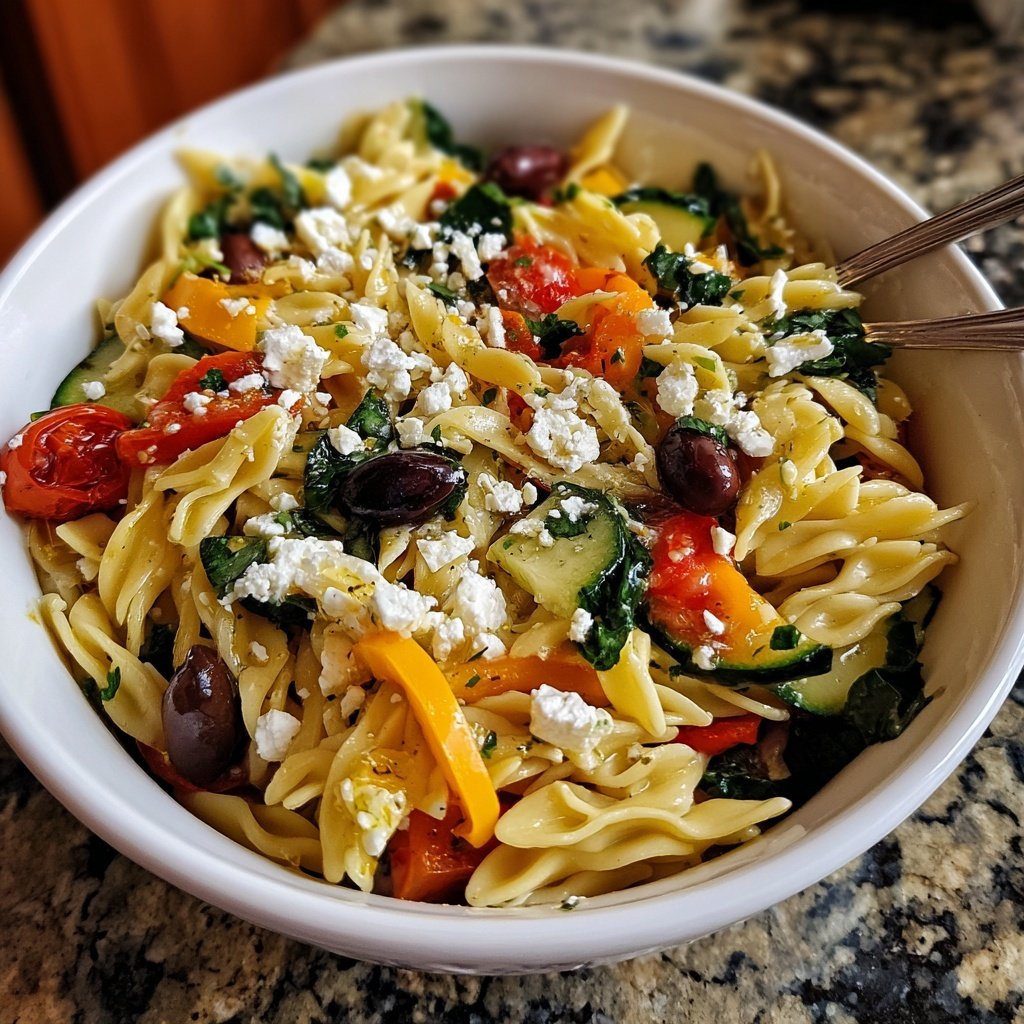 Mediterraner Nudelsalat Mit Feta